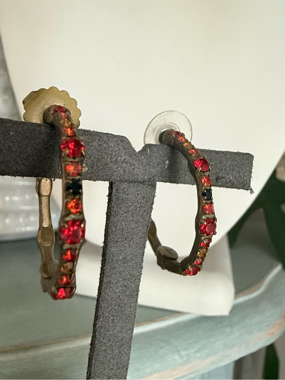 Sorrelli Red Crystal Brass Tone Hoop Earrings - Picture 4 of 12